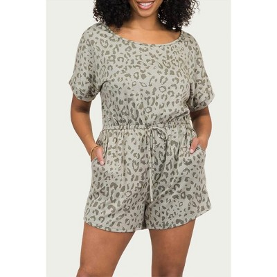 Women's LEOPARD STRETCH MODAL-BLEND ROMPER - BLUE LEOPARD