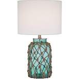 360 Lighting Crosby Coastal Accent Table Lamp 22 1/2" High Blue Green Glass Rope with Table Top Dimmer Off White Drum Shade for Bedroom Living Room