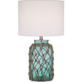 360 Lighting Crosby Coastal Accent Table Lamp 22 1/2" High Blue Green Glass Rope with Table Top Dimmer Off White Drum Shade for Bedroom Living Room