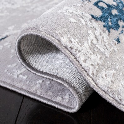 Amelia Blue and Gray Abstract Hand-knotted Runner Rug