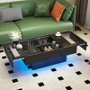 Modern Coffee Tables for Living Room, LED Coffee Table, Storage Coffee Table, Wood Center Table with 2 Drawers and Open Side Shelf, White - 2 of 4