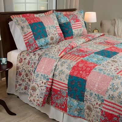 Hastings Home Full/Queen Mallory Quilt Set - Red/Blue, 3 Pieces