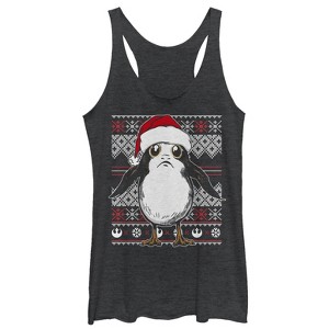 Women's Star Wars The Last Jedi Ugly Christmas Porg Racerback Tank Top - 1 of 3