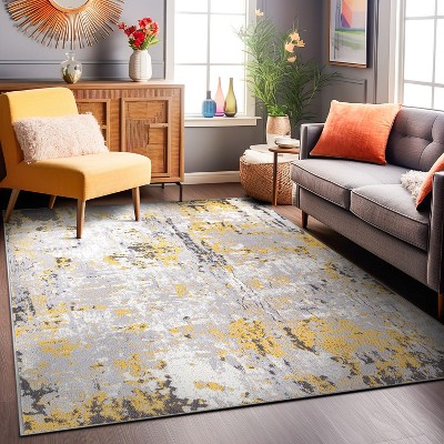 Yellow and Gray Abstract 5' x 7' Synthetic Area Rug