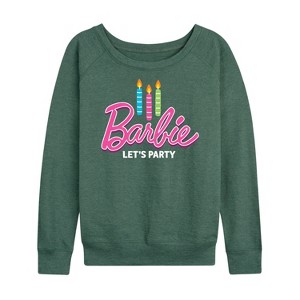 Women's - Barbie - Let's Party Lightweight French Terry Wide Neck Long Sleeve Shirt - 1 of 4