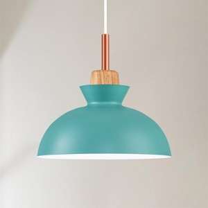 Rennnsan Veorix 11"W 1-Light Dome Wood Modern Dimmable Pendant - 1 of 4