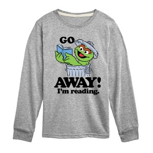 Boys' - Sesame Street - Oscar Go Away Im Reading Long Sleeve Graphic T-Shirt - 1 of 3