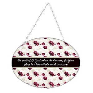 Dicksons SUNCG-1026 Be Exalted Let Your Glory Be Above The Earth White and Red 9 x 6 Metal and Glass Oval Shaped Suncatcher with Hanging Chain - 1 of 2