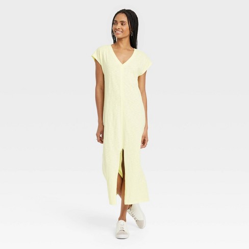 Women's Short Sleeve Midi T-Shirt Dress - Universal Thread™ Yellow XS