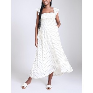 Women's Sleeveless Ruffle Shoulder Smocked Maxi Dress | Motherhood Maternity - 1 of 4
