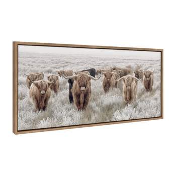 18" x 40" Sylvie Herd of Highland Cows Color Framed Canvas by Creative Bunch Gold - Kate & Laurel All Things Decor