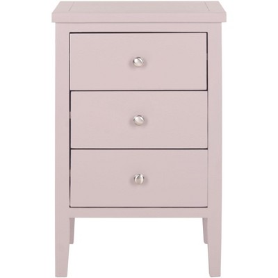 Transitional White 3-Drawer Wooden Nightstand with Polished Silver Pulls