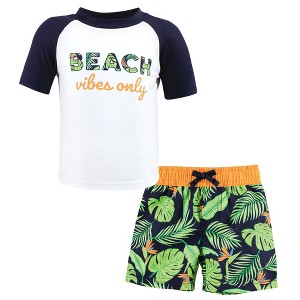 Hudson Baby Boys Swim Rashguard Set, Navy Palm - 1 of 4