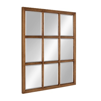 Rustic Caramel 26" x 32" Solid Wood 9-Pane Windowpane Wall Mirror