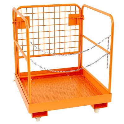 36" x 36" rolling forklift safety cage, 1800 lbs capacity; heavy-duty steel man basket with foldable platform and double-chain guardrail.