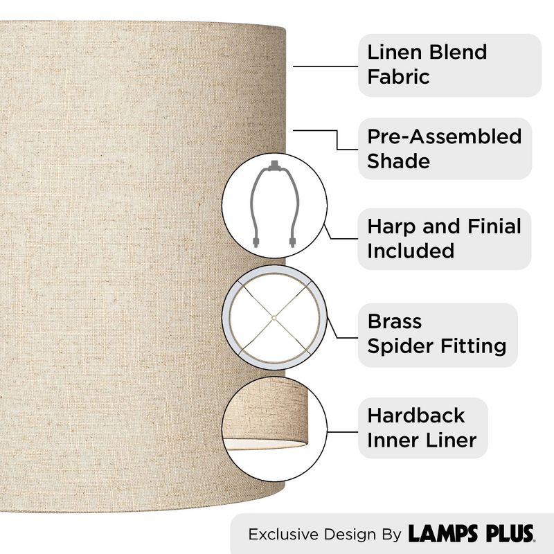 Springcrest 14" Top x 14" Bottom x 15" High x Lamp Shade Replacement Medium Tall Oatmeal Beige Drum Round Rustic Linen Fabric Spider Harp Finial, 4 of 9