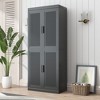 72"x31"x16" Wood Grain Buffet Cabinet in Black, Storage Organizer with Adjustable Shelves and Rattan Doors for Kitchen Bedroom Entryway Living Room - 2 of 4