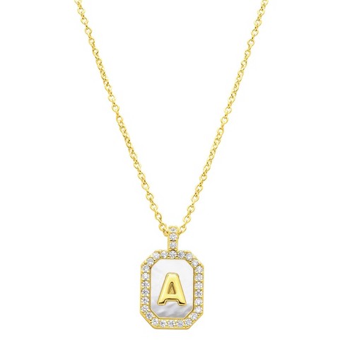 Adornia 14k Gold Plated White Mother-of-Pearl Initial Tablet Necklace - image 1 of 3