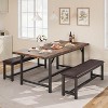 Three-piece Wooden Telescopic Dining Table Set, with 2 Soft-padded Benches, 4-6 Person Dining Table, Suitable for Apartments and Restaurants, Brown - 3 of 4