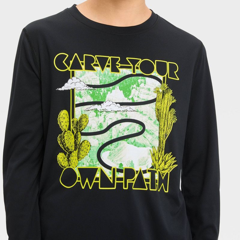 Boys&#39; Long Sleeve 'Carve Your Own Path' Graphic T-Shirt - All In Motion™ Black, 3 of 5