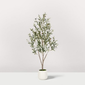 Romswi Olive Tree Artificial Indoor, 5-7 ft Tall Faux Olive Tree with White Planter, Artificial Plants, Natural Leaves Lifelike Fruits for Home Décor - 1 of 4