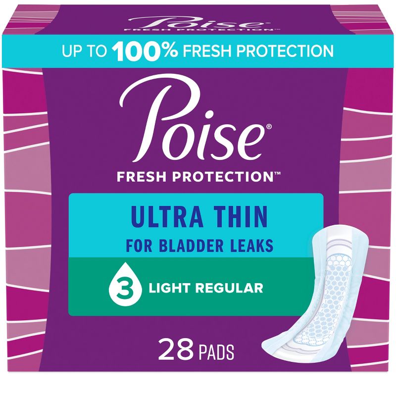 Poise Ultra Thin Incontinence Bladder Control Pads - Light Absorbency - Regular - 28ct, 1 of 7