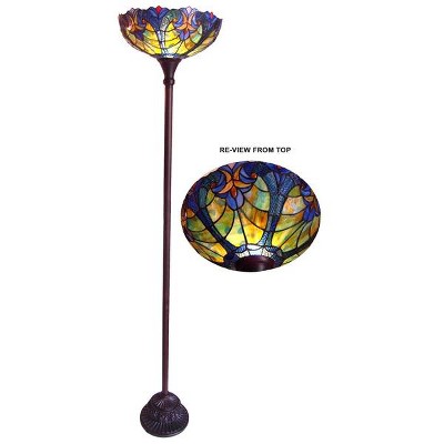 Victorian Blue Stained Glass Torchiere Floor Lamp