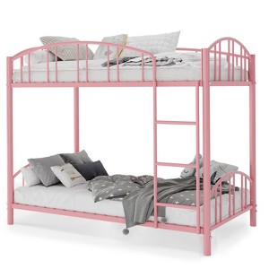 Twin Over Twin Metal Bunk Bed, Heavy Duty Steel Bunkbed Frame with Arched Guardrail and Ladder for Kids, Space Saving - 1 of 4