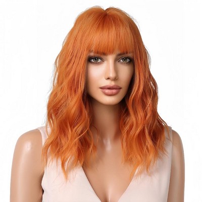 Jessie's Wig 14 Inch Short Wavy Wig With Bangs Synthetic Hair Ginger Color 1 Pc/Pack