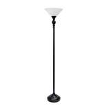 1 Light Torchiere Floor Lamp with Marbleized Glass Shade Black/Brown - Elegant Designs