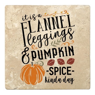Christmas by Krebs Set of 4 Ivory and Black "it is a Flannel leggings & PUMPKIN SPICE kinda day" Square Coasters 4"