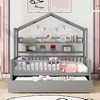 Kids Bed with Roof, Sturdy Solid Frame, Storage Shelves, Space-Saving Trundle Bed, Semi-Enclosed Design for Sleep & Play-Maison Boucle - 2 of 4