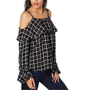 I.N.C International Concepts Womens Bell Sleeve Cold Shoulder Blouse, Black, Small - 1 of 1