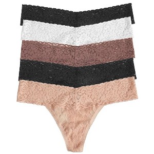 Felina Stretchy Lace Low Rise Thong - Sexy Underwear for Women, Thongs for Women, Seamless Panties for Women (5-Pack) - 1 of 2