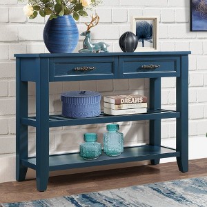 PAGED Rectangle Console Table with 2 Storage Drawers and 2 Tiers Shelves,42 inch Mid-Century Entryway Table for Living Room,Hallway - 1 of 4