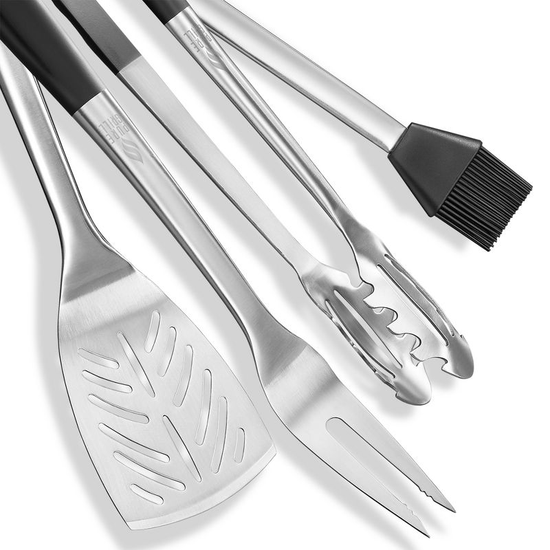 Pure Grill 4-Piece Stainless Steel BBQ Tool Utensil Set with Meat Fork, Spatula, Tongs, and Basting Brush, 3 of 8