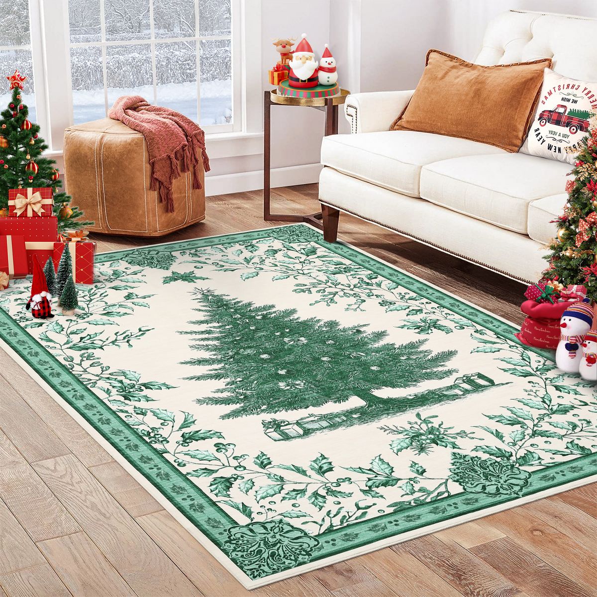Christmas Tree  Area Rug Washable for Living Room,Stain Resistant Nursery Mat Non-Slip Bedroom,Holiday Decor Untra-Thin Carpet for Office - thumbnail 3