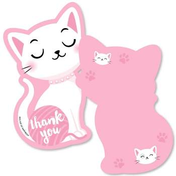 Big Dot of Happiness Purr-fect Kitty Cat - Shaped Thank You Cards - Kitten Baby Shower Birthday Party Thank You Note Cards with Envelopes - Set of 12