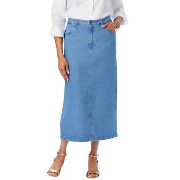 Jessica London Women's Plus Size True Fit Front Button Casual Denim Skirt