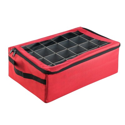 Hasting Home 48 Compartment Zippered Adjustable Ornament Storage Box – 20" x 13", Red