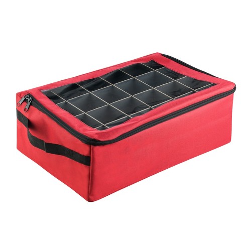 Hasting Home 48 Compartment Zippered Adjustable Ornament Storage Box – 20  X 13, Red : Target