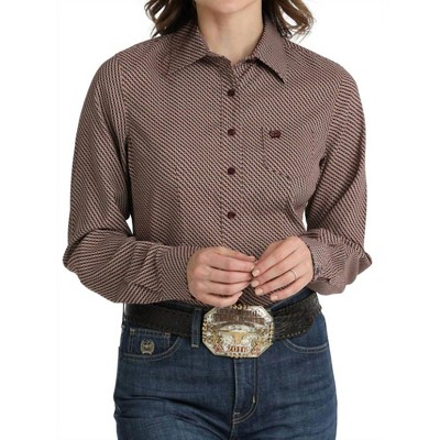 Women's Wo's Woven Print Button Down Long Sleeve Shirt - CINCH