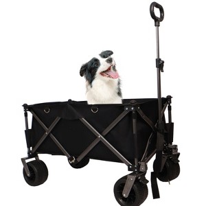 RISOKEYS Collapsible Folding Wagon Cart,225Lbs Capacity with Adjustable Handle and All-Terrain Wheels for Beach,Camping,Shopping - 1 of 4