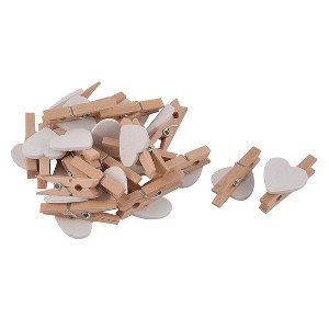 Unique Bargains Craft Mini Wooden Heart-shaped Card Photo Clips 1.2" x 0.7" x 0.4" 20 Pcs - 1 of 3