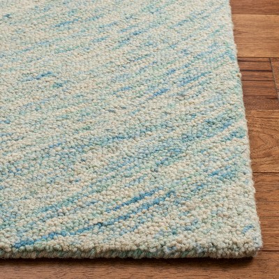 Ivory and Blue Hand-Tufted Wool Square Area Rug