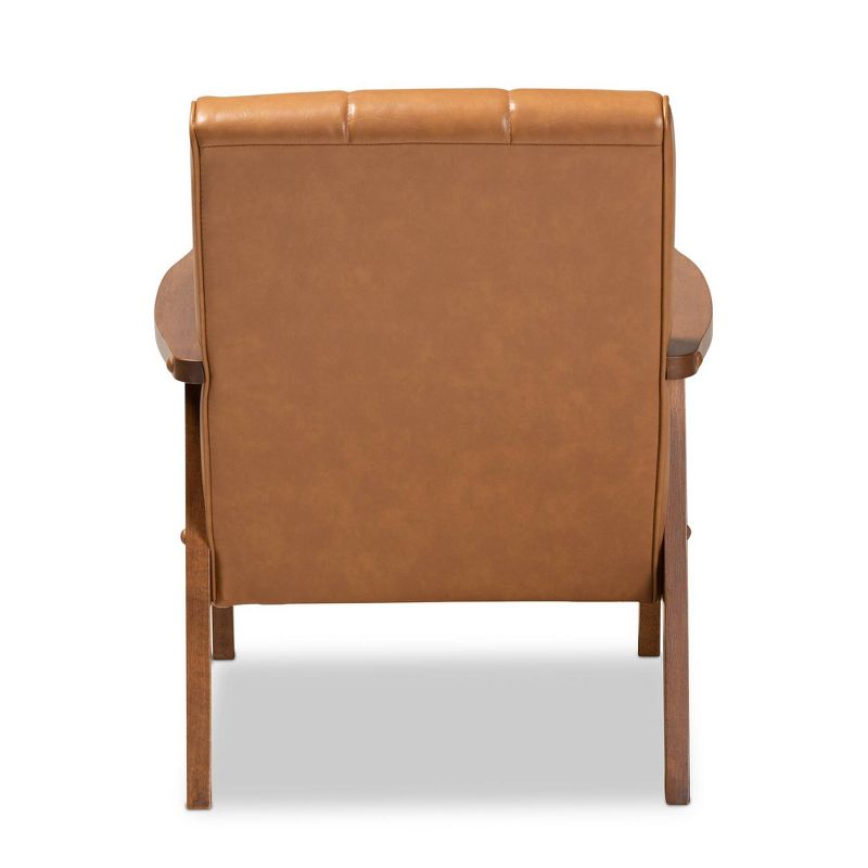 Nikko Mid-Century Faux Leather Upholstered Wood Lounge Chair Walnut/Brown - Baxton Studio, 5 of 12
