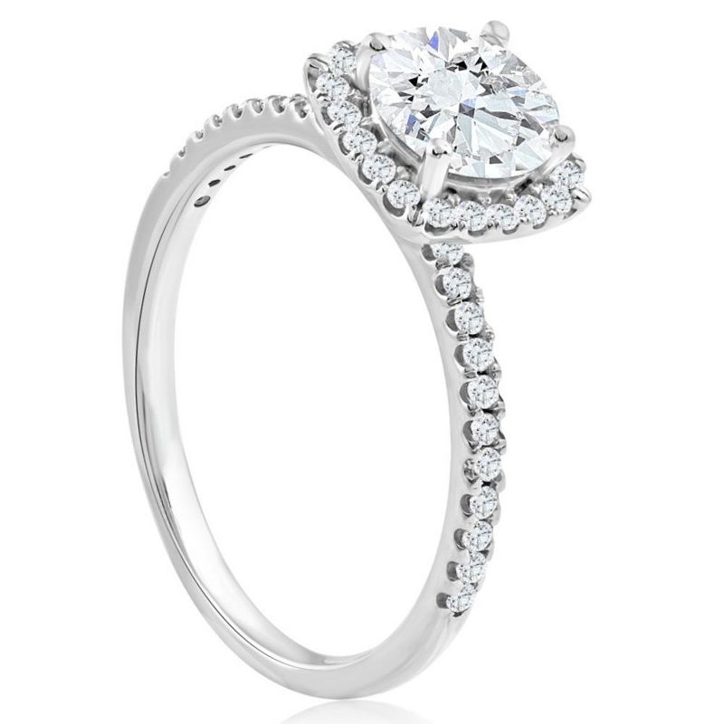 Pompeii3 1 3/4 Ct TW Moissanite & Diamond Cushion Halo Engagement Ring in 14k White Gold, 3 of 6