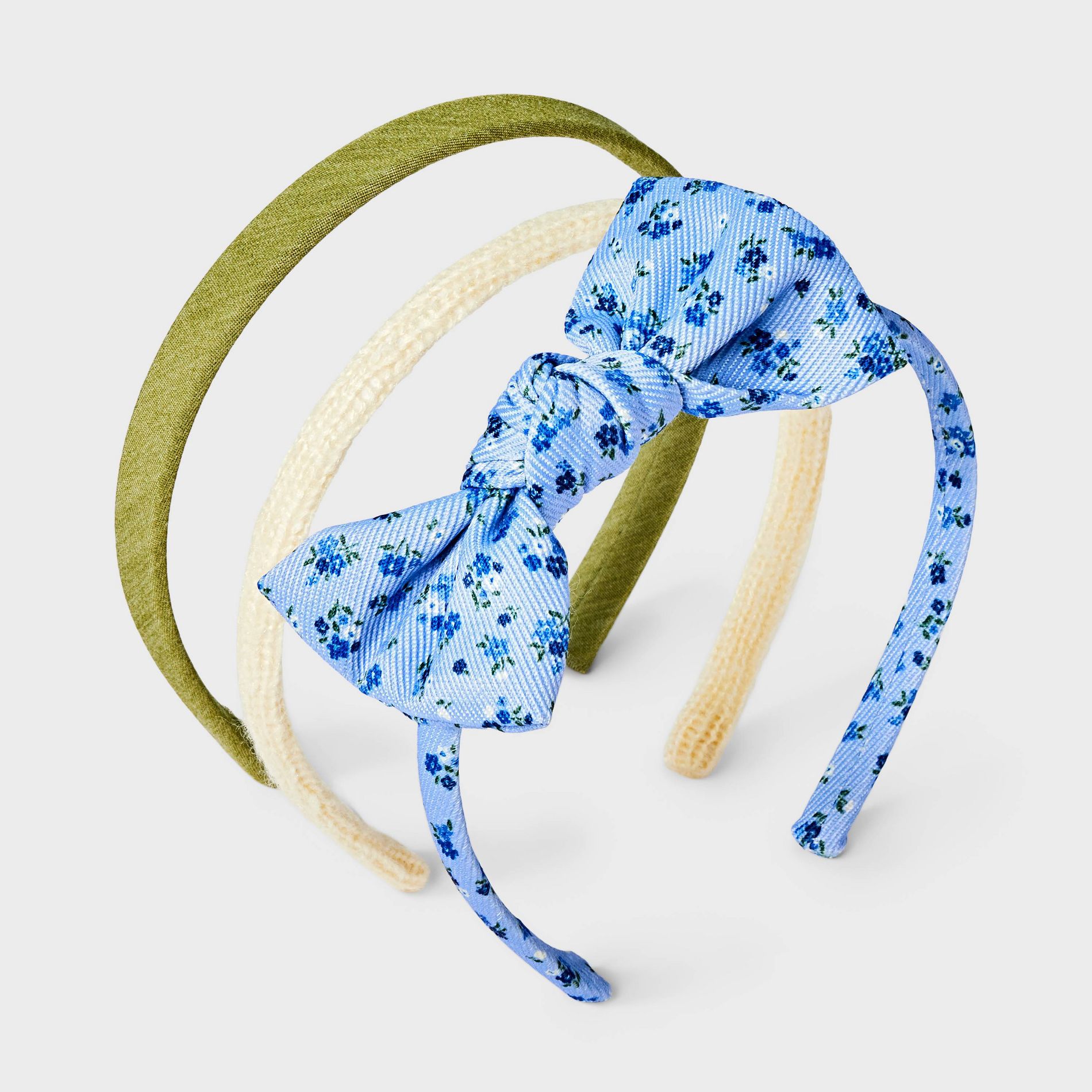Girls' 3pk Bow Headband Set - Cat & Jack™ Blue Floral/Cream/Green