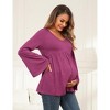 Maternity Shirts Pleated Tunic Flouncy Bell Long Sleeve Babydoll V Neck Hollow Out Tie Back Pregnancy Tops Tee - 3 of 4