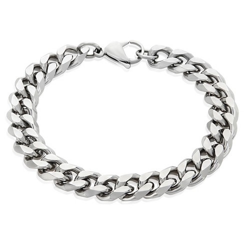 Men\'s Crucible Stainless Steel Beveled Curb Chain Bracelet (11mm) - Silver  (8.5\
